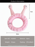 MUJU HQS003 Bandeau de lavage du visage en peluche antidérapant à grandes oreilles d'escargot, 6 couleurs, logo personnalisé, prêt à la vente en détail