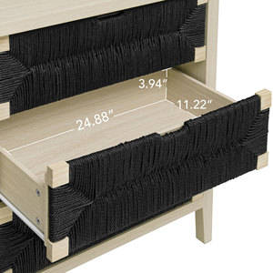 Luxury Solid Wood 3-Drawer Buffet <b>Sideboard</b> Adjustable Shelves Hand-Woven Rope Drawers <b>Storage</b> Cabinet for Living Room Kitchen - Product Image 4