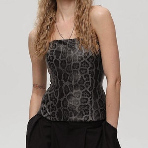 Top corto sin mangas con cremallera y estampado de leopardo para mujer, estilo moderno - Product Image 2