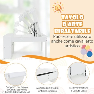 Tavolo Artistico per Bambini con 2 Sedie, Tavolo in Legno per Bambini con Piano Sollevabile e 2 Spazi Interni, 6 Cassetti in Tessuto e 4 Portabicchieri - Product Image 4