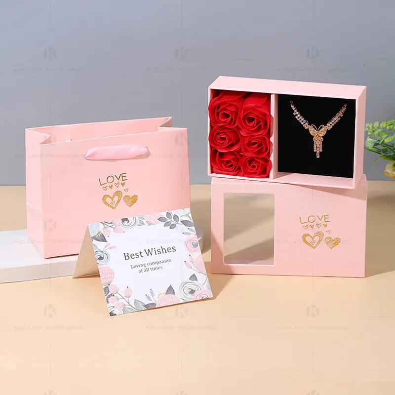 Boîtes à bijoux et sacs Rose boîte cadeau en carton de papier rose noir pour l'emballage de bijoux