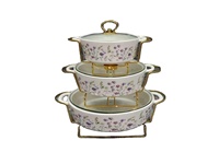 Casserole et faitout modernes européens avec motif floral, grande taille, avec couvercle en verre, en céramique personnalisée, résistants aux hautes températures