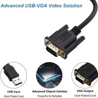 Cable USB 3.0 a VGA macho a macho de 6 pies, transmisión de señal estable, cable antidesgaste para PC