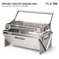 Barbecue portable de table au charbon de bois en acier inoxydable avec grille réglable en hauteur pour le camping, les pique-niques et les barbecues en plein air