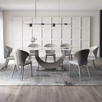 GEDO Table à manger de luxe pour la maison avec base moderne en acier inoxydable en forme de lune Plateau en marbre de haute qualité Meubles populaires pour la maison