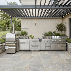 Cuisine extérieure modulaire en acier inoxydable 304, texture métallique, <span class=keywords><strong>protection</strong></span> environnementale OEM, avec réfrigérateur - Product Image 2
