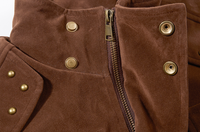 Blouson bomber marron personnalisé avec broderie, col montant, fermeture éclair, ceinture, unisexe, streetwear, en stock, MOQ 1 pièce