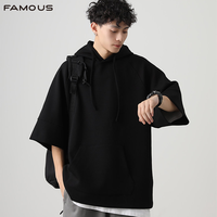 Sweat à capuche à manches courtes pour homme, poids lourd, toucher frais, streetwear uni, haute qualité, confortable et respirant