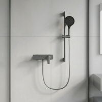 Ensemble de douche mural HONGDEC gris anthracite avec clavier de piano, douchette à main et barre coulissante pour salle de bain