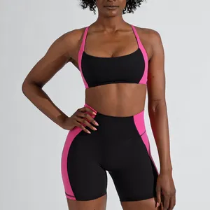Kadınlar için özel Yoga spor salonu dikişsiz baskılı nervürlü Activewear kısa Set üreticisi