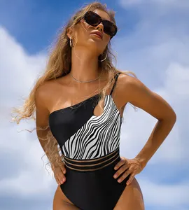 Contraste recortado sin espalda Monokini sin espalda Sexy traje de baño de una pieza ropa de playa traje de baño diferentes estilos para mujeres