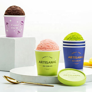 Custom Printed Food Grade Disposable Ice Cream Paper Cup with Lid 4oz 16oz <b>PLA</b> Ice Cream Paper Cups - Product Image 2