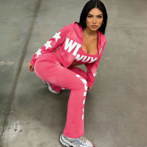 Conjunto de Sudadera con Capucha Estilo Vintage Lavado al Ácido para Mujer |   Conjunto Deportivo de 2 Piezas: Sudadera con Cierre y Estilo Desgastado Personalizado y Pantalones Deportivos Acampanados - Product Image 1