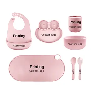 Vajilla ecológica de colores para niños, juego de alimentación de silicona sin BPA, platos de bebé de rana de succión, alimentación de silicona