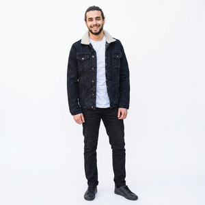 Veste en jean pour hommes avec fourrure en noir Veste en jean Veste en jean pour hommes Logo personnalisé 98% coton 2% Spandex Vente en gros - Product Image 1