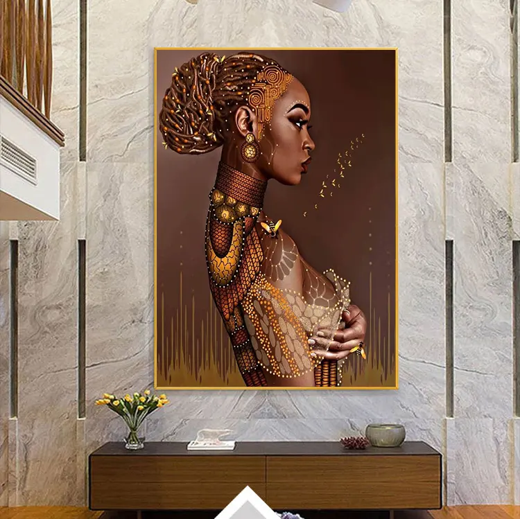 Bonitos carteles sobre lienzo de mujer africana para pared, pinturas coloridas sobre la pared, decoración del hogar