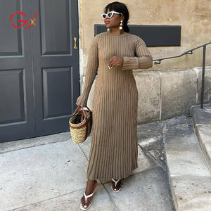 GX5513 autunno inverno <span class=keywords><strong>maglia</strong></span> Maxi vestito donna elegante Sexy partito sera maglione pieghettato manica lunga abiti aderenti - Product Image 4