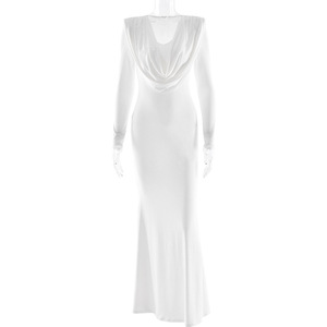 Vestido de noche para mujer, vestido largo ajustado con cuello vuelto de color liso, vestido elegante ajustado para fiesta o boda - Product Image 5