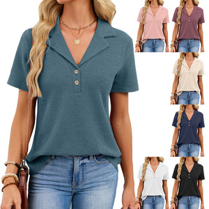 Camisa de Oficina Casual de Manga Corta con Cuello en V, Encaje Transpirable y Botones, Nueva Colección Primavera/Verano 2026 para Mujer - Product Image 2
