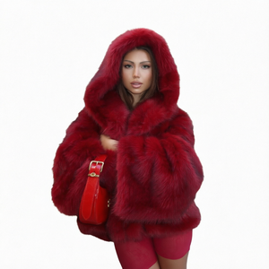 Manteau d'hiver chaud et moelleux pour femme, à capuche, en fausse fourrure, style cape, avec fermeture éclair, teint, vente en gros - Product Image 1