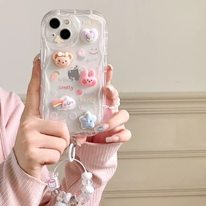 <span class=keywords><strong>Coque</strong></span> de téléphone portable en TPU motif dessin animé pour <span class=keywords><strong>iPhone</strong></span> 15/16 avec porte-cartes antichoc et cordon de suspension 3D Lapin - Product Image 4