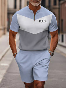 Set <span class=keywords><strong>Polo</strong></span> Casual alla Moda con Maglietta a Maniche Corte con Zip e Pantaloncini da Uomo - Product Image 4