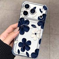 Nouvelle coque transparente à motif floral avec porte-cartes pour iPhone 17 15 14 13 12 Pro Max, protection antichute aux quatre coins