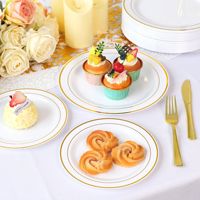 Assiettes en plastique jetables élégantes à bord doré, tendance 2026 - Décoration et fournitures pour mariages, anniversaires et banquets