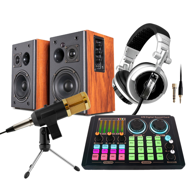 Recordio All in One Podcast Equipment Bundle Audio Interfaces Condenser Mic DJ Headphone Monitor Speaker Podcast Sound Cards