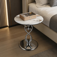 Table d'appoint circulaire en dalle de pierre style luxe léger, table d'angle pour salon et balcon, table de chevet mobile créative pour chambres et hôtels
