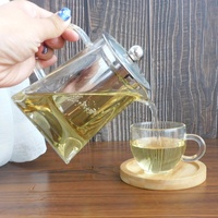 Théière en verre écologique compatible avec les plaques de cuisson carrées, avec poignée, infuseur amovible en acier inoxydable et couvercle