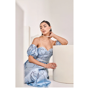 Vestido Midi Azul Estampado con Mangas Desmontables, Elegante, Casual, para Fiesta de Verano, Vestido de Moda para Mujer, Atuendo Moderno y Elegante - Product Image 6