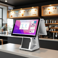 Sistema POS con Pantalla Táctil Capacitiva Doble de 15.6 Pulgadas, Terminal TPV Táctil con Base para Android o Windows, Máquina POS para Tiendas de Comida Rápida
