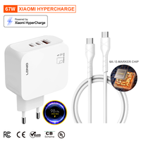 Chargeur mural LDNI Q7-MI 67W Super Rapide GaN 3 ports 1A 2C, chargeur officiel autorisé MI, HyperCharge PD, chargeur de voyage