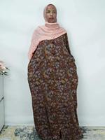 Robe à imprimé floral vintage prête à être expédiée, col en V, abaya, manches retroussables, ample, pour femmes musulmanes, livraison rapide en 7 jours