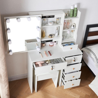 Coiffeuse moderne éclairée avec tabouret rembourré amovible et réglable, ensemble table de maquillage et tabouret, mobilier de chambre en MDF