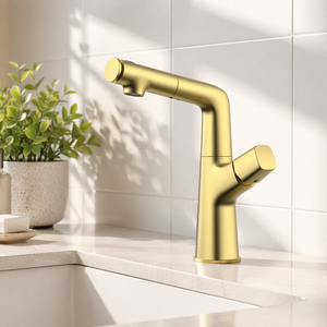 Robinet de lavabo HONGDEC blanc chromé extractible, réglable en hauteur, avec bec rotatif à 360 degrés, double sortie d'eau, mitigeur chaud/froid - Product Image 6