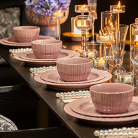 Service de table en céramique Purple Home, style vintage luxe léger, compatible micro-ondes, bols à riz et assiettes émaillés, ensemble complet de vaisselle