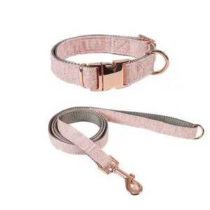 Luxury Designers Dog Collar Tweed Colar De Cão Ajustável Fivelas De Ouro Rosa Sem Pull Tweed Dog Collar