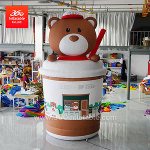 Inflatables gonfiabili pubblicitari su misura di 360 gradi 20ft grande giallo caffè-orso mascotte animale cartone animato per esposizione di auto in bottiglia - Product Image 3