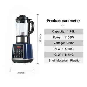 Blender électrique professionnel pour la cuisine, usage domestique, 1,75 L, 1100 W, avec fonction de chauffage sous vide, robot culinaire - Product Image 4