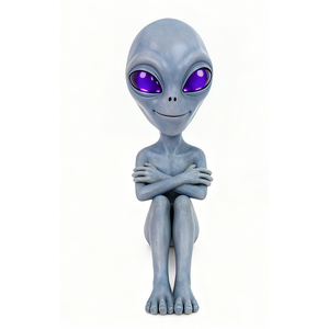 Sculpture en résine <span class=keywords><strong>extraterrestre</strong></span> bleu <span class=keywords><strong>gris</strong></span> avec yeux violets, Figurine <span class=keywords><strong>extraterrestre</strong></span> à grosse tête avec sourire amical, Figurine <span class=keywords><strong>extraterrestre</strong></span> en résine - Product Image 1