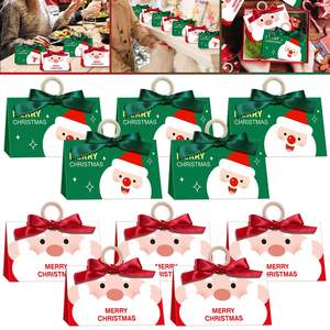 Boîtes à bonbons de noël avec anneau en bois et ruban vert, emballage cadeau en papier avec motif père noël, décoration festive pour les fêtes, 10 pièces - Product Image 1