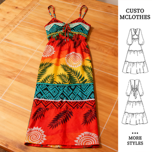 Vestido Maxi Personalizado para Mujer, Estampado Polinesio Multicolor, Tirantes Espagueti, Estilo Étnico, Informal, para Uso Diario - Product Image 1