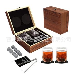 Coffret à whisky en bois transfrontalier, boîte en bois, double verre, coffret cadeau, pierres à vin glacé naturelles, coffret cadeau en bois massif - Product Image 4