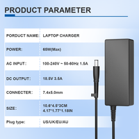 Adaptateur secteur pour ordinateur portable 65W, connecteur DC 7.4*5.0mm, certifié CE FC RoHS, chargeur de remplacement pour ordinateur portable, vente en gros