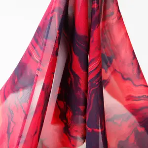 Popular lightweight red floral design Silk Span Double Georgette Digital Printed Fabric For Garment