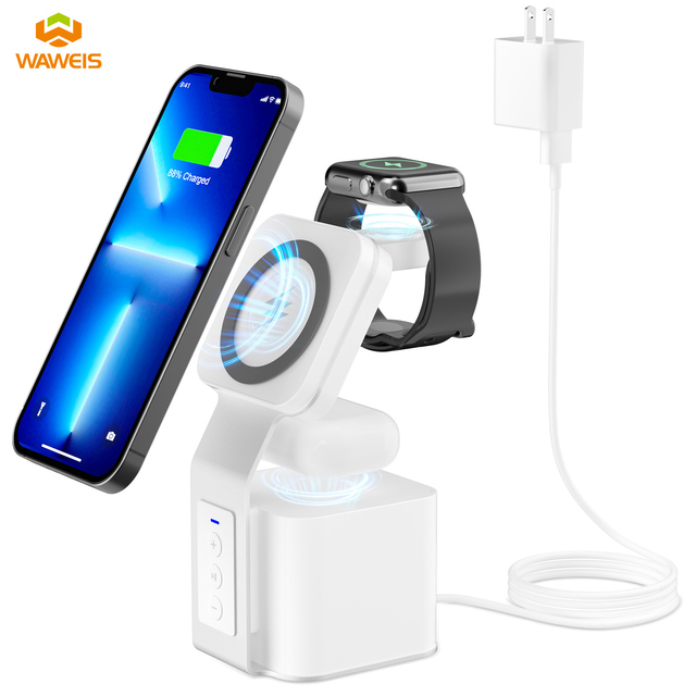WAWEIS 4 in 1 Fast Wireless Charger Stand Multiple Devices with BT Speaker for iPhone 15 14 13 12 11 Pro Max XR XS 8 Plu