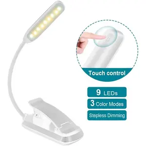 Eye-Caring 9 LED Clip-on Book Light for Reading in Bed, Light with 5 Brightness x4 4 Warm Yellow