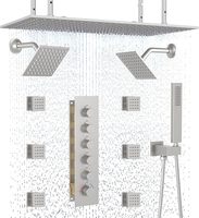 Système de douche thermostatique en laiton étanche avec finition brossée, jet doux et pluie, grand ensemble de douche LED pour appartement et hôtel